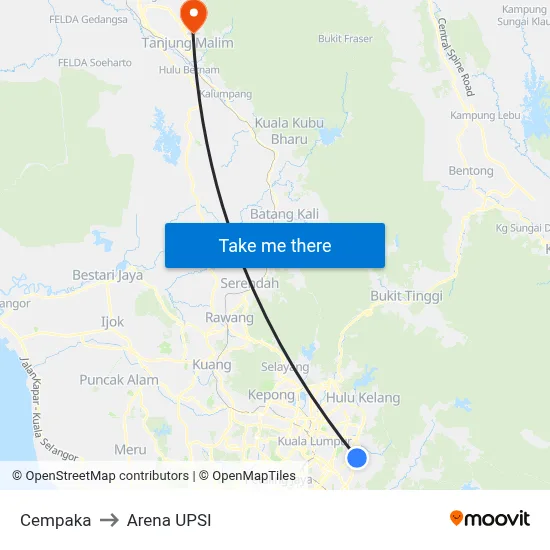 Cempaka to Arena UPSI map