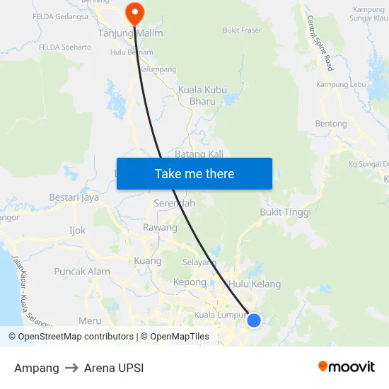 Ampang to Arena UPSI map