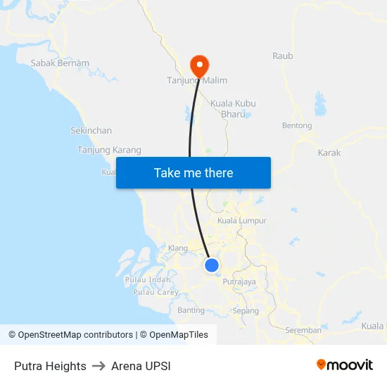 Putra Heights to Arena UPSI map