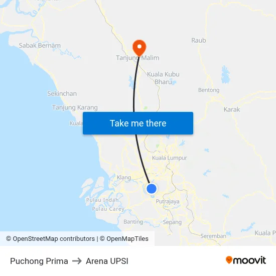 Puchong Prima to Arena UPSI map