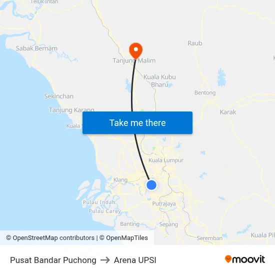 Pusat Bandar Puchong to Arena UPSI map