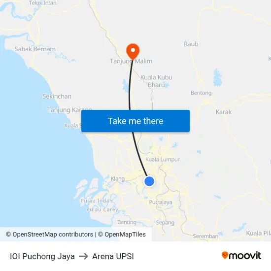 IOI Puchong Jaya to Arena UPSI map