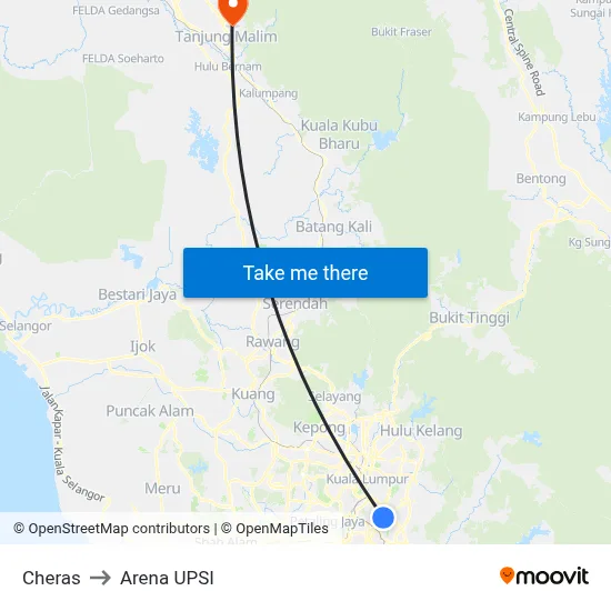 Cheras to Arena UPSI map