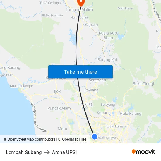 Lembah Subang to Arena UPSI map