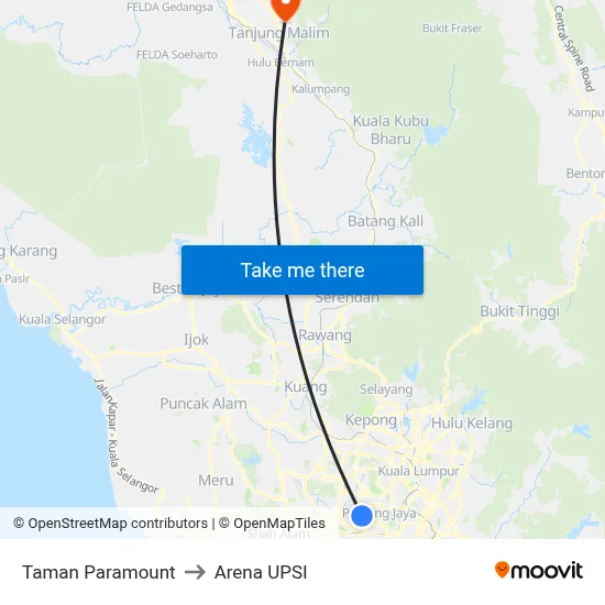 Taman Paramount to Arena UPSI map