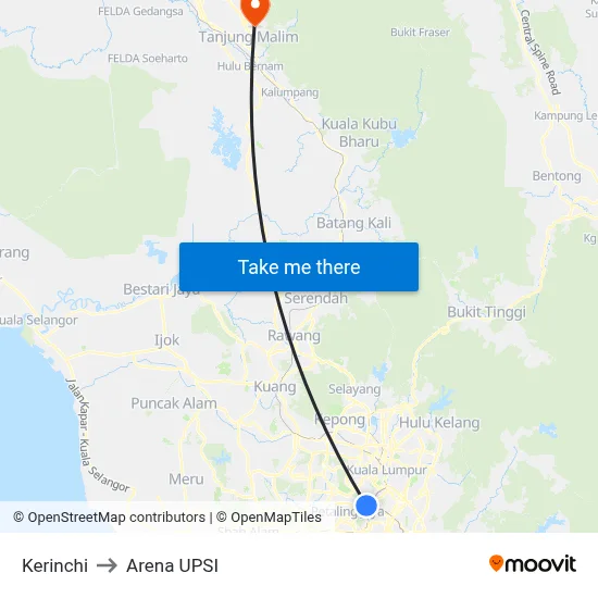 Kerinchi to Arena UPSI map