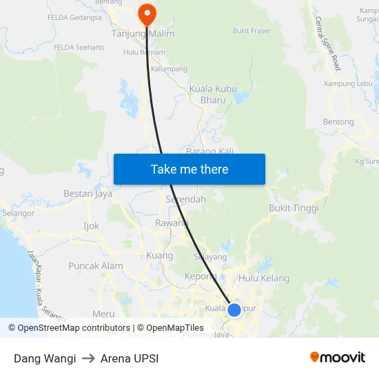 Dang Wangi to Arena UPSI map