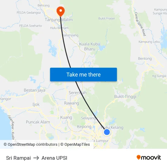 Sri Rampai to Arena UPSI map