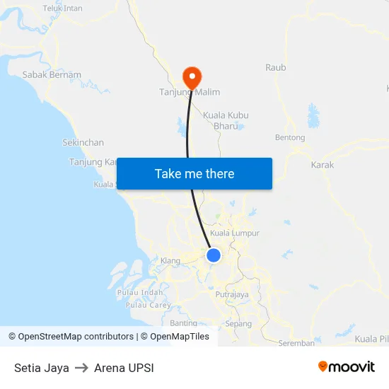 Setia Jaya to Arena UPSI map
