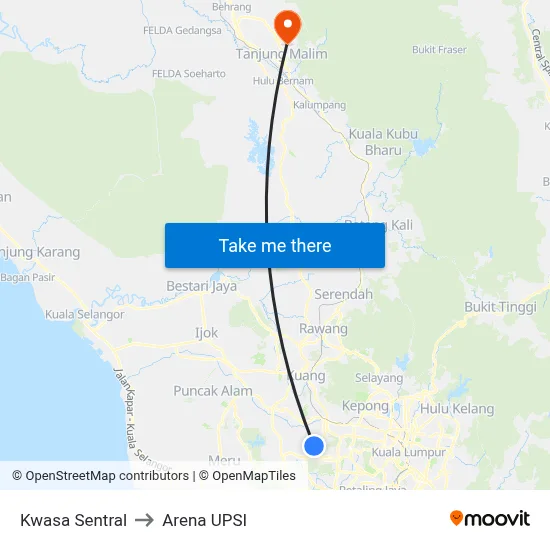 Kwasa Sentral to Arena UPSI map