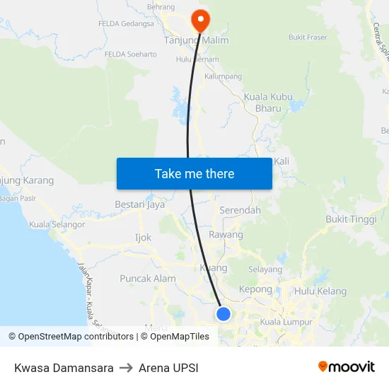 Kwasa Damansara to Arena UPSI map