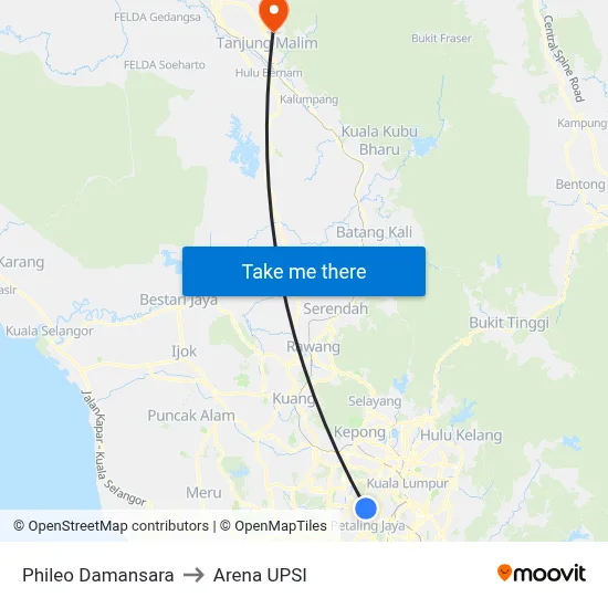 Phileo Damansara to Arena UPSI map