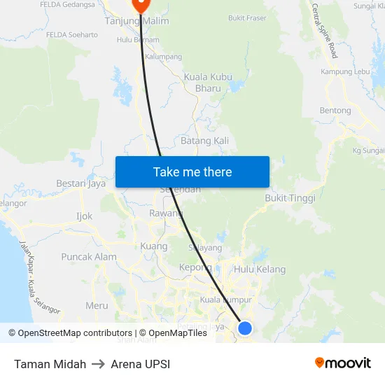 Taman Midah to Arena UPSI map