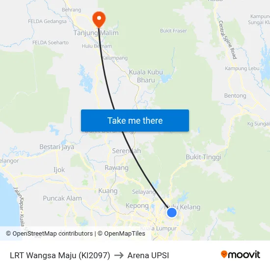 LRT Wangsa Maju (Kl2097) to Arena UPSI map