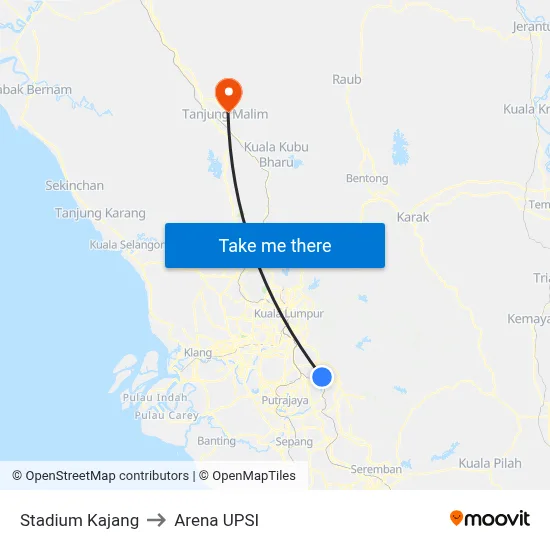 Stadium Kajang to Arena UPSI map