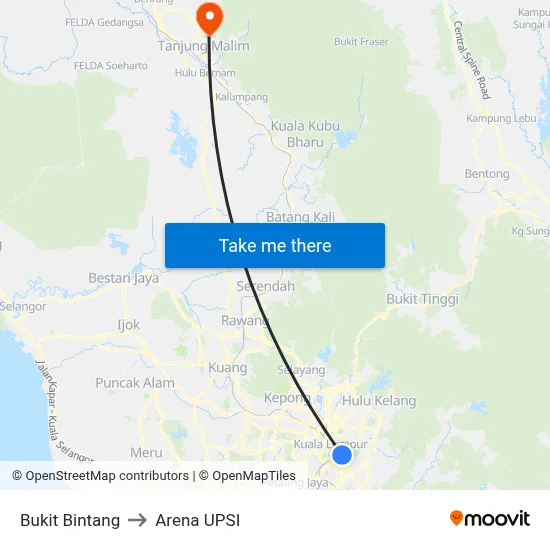 Bukit Bintang to Arena UPSI map
