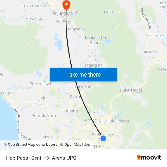 Hab Pasar Seni to Arena UPSI map