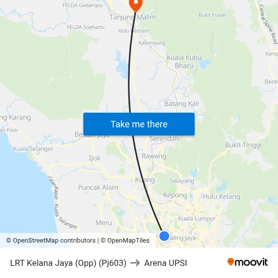 LRT Kelana Jaya (Opp) (Pj603) to Arena UPSI map
