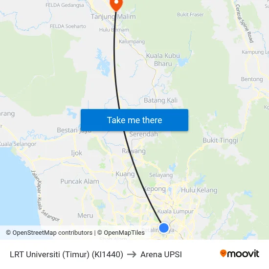 LRT Universiti (Timur) (Kl1440) to Arena UPSI map