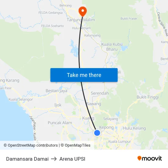 Damansara Damai to Arena UPSI map