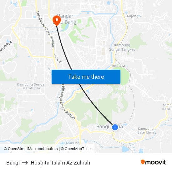 Bangi to Hospital Islam Az-Zahrah map