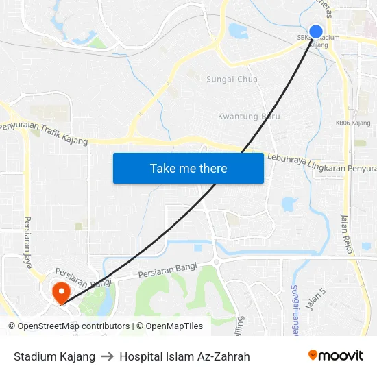 Stadium Kajang to Hospital Islam Az-Zahrah map