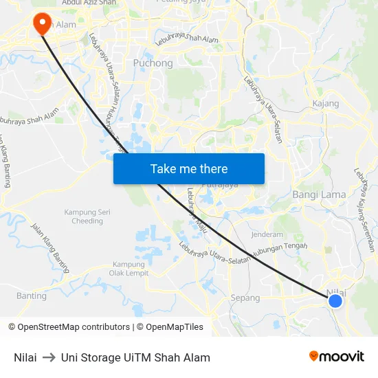Nilai to Uni Storage UiTM Shah Alam map