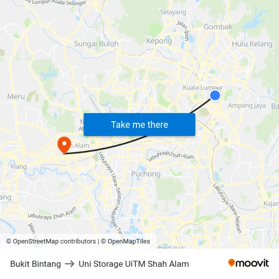 Bukit Bintang to Uni Storage UiTM Shah Alam map