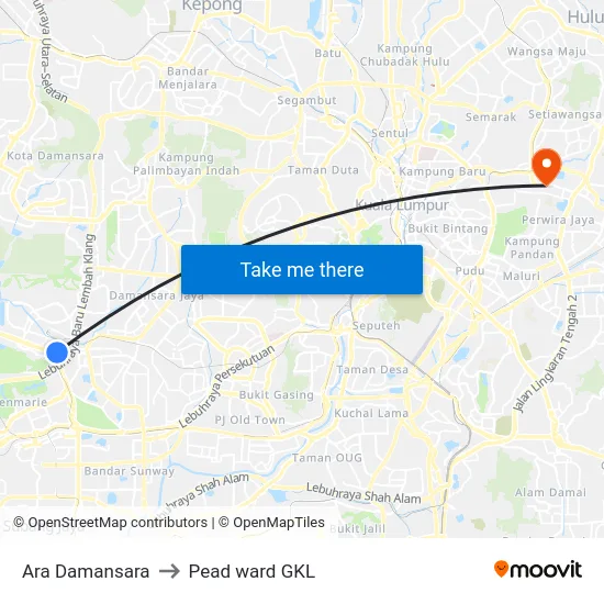 Ara Damansara to Pead ward GKL map