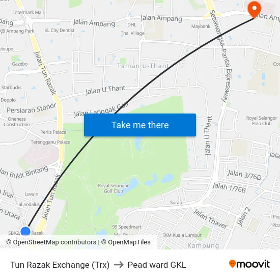 Tun Razak Exchange (Trx) to Pead ward GKL map
