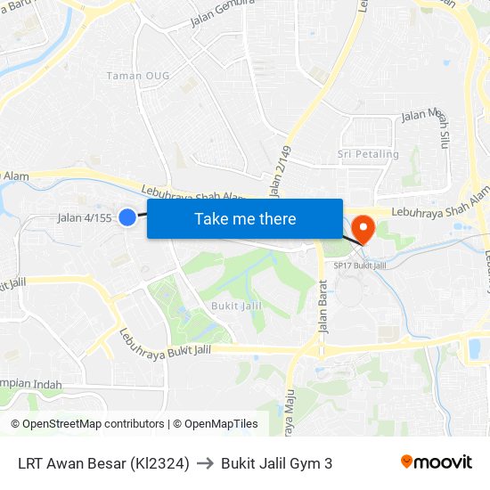 LRT Awan Besar (Kl2324) to Bukit Jalil Gym 3 map