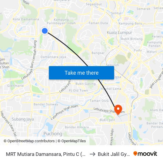 MRT Mutiara Damansara, Pintu C (Pj814) to Bukit Jalil Gym 3 map