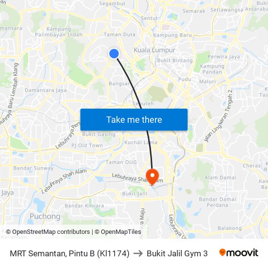 MRT Semantan, Pintu B (Kl1174) to Bukit Jalil Gym 3 map