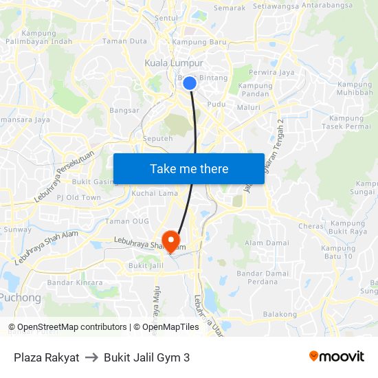 Plaza Rakyat to Bukit Jalil Gym 3 map