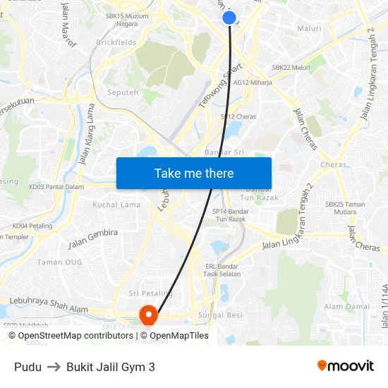 Pudu to Bukit Jalil Gym 3 map