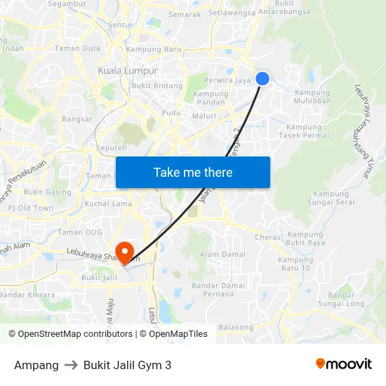 Ampang to Bukit Jalil Gym 3 map