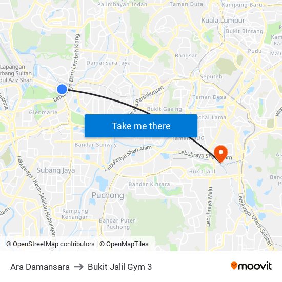 Ara Damansara to Bukit Jalil Gym 3 map