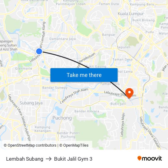 Lembah Subang to Bukit Jalil Gym 3 map