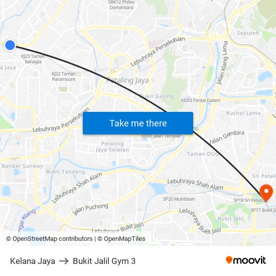 Kelana Jaya to Bukit Jalil Gym 3 map