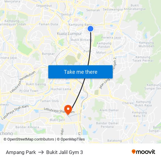 Ampang Park to Bukit Jalil Gym 3 map