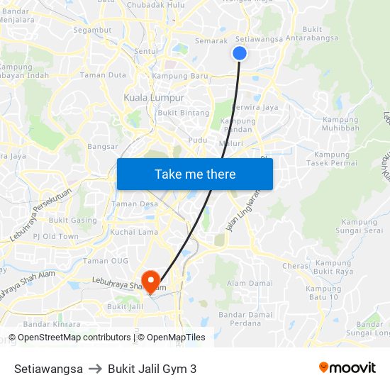 Setiawangsa to Bukit Jalil Gym 3 map