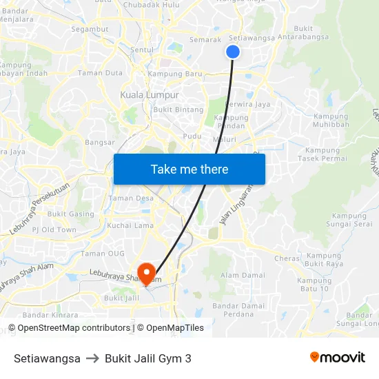 Setiawangsa to Bukit Jalil Gym 3 map