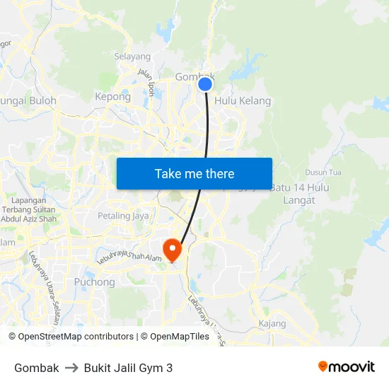 Gombak to Bukit Jalil Gym 3 map