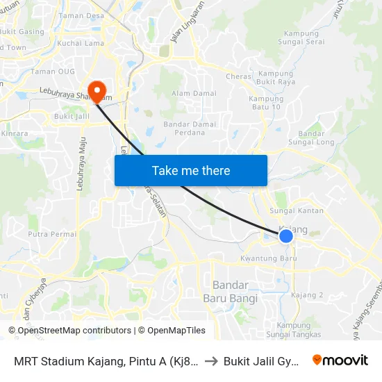 MRT Stadium Kajang, Pintu A (Kj822) to Bukit Jalil Gym 3 map