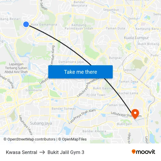 Kwasa Sentral to Bukit Jalil Gym 3 map