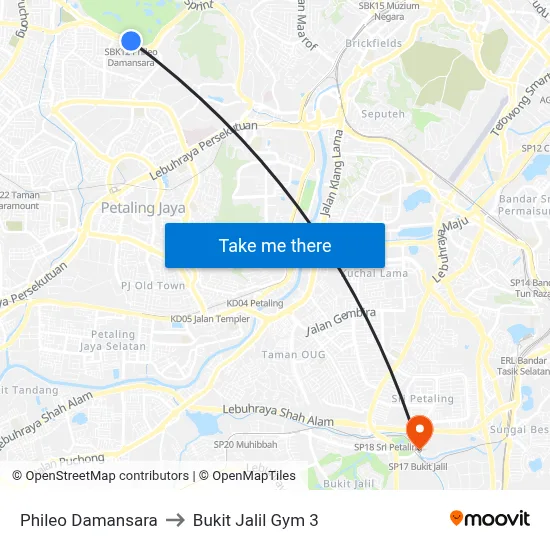 Phileo Damansara to Bukit Jalil Gym 3 map