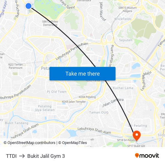 TTDI to Bukit Jalil Gym 3 map