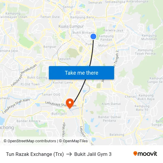 Tun Razak Exchange (Trx) to Bukit Jalil Gym 3 map