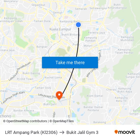 LRT Ampang Park (Kl2306) to Bukit Jalil Gym 3 map