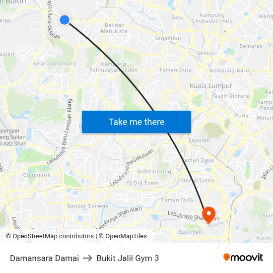 Damansara Damai to Bukit Jalil Gym 3 map